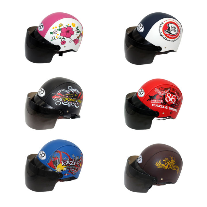 หมวกกันน็อคครึ่งใบ-จากโรงงานไทย-มีมอก-จริง-สีพ่น-หุ้มหนัง-หลายสีหลายแบบ-ราคาถูก-motorcycle-helmets-made-in-thailand