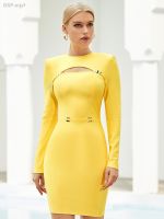 Vestido Adyce Feminino De Verão Novo Amarelo แมนกาลองกา Bandagem Para Clube เซ็กซี่ Vazado Celebridade Festa Passarela Vestidos 2022