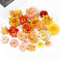 Orange Series Rose Artificial Flowers Heads Fake Flowers for Home Decor Party Marriage Wedding Decoration DIY Wreath Accessories Artificial Flowers  P