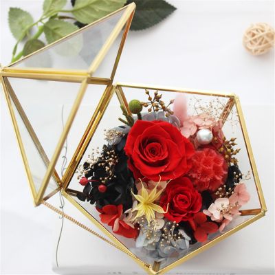 Nordic Geometric Transparent Glass Flower Room Glass Ring Box Wedding Ring Box Jewelry Box