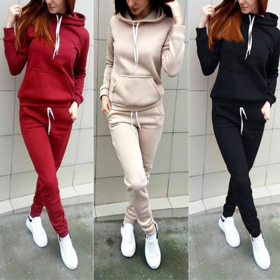 Hot Sale Simple Womens Autumn Sports Suit Hooded Sweatshirts And Pants Set For Exercise NOV99