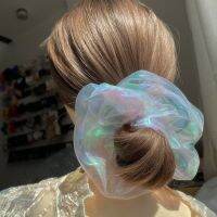 [A LIKE] Lagre ขนาด Scrunchies สำหรับผู้หญิงสีสดใส Lady Organza Big ยางรัดผมเงา Hairbands Schrunchies แพ็ค5ชิ้น/เซ็ต