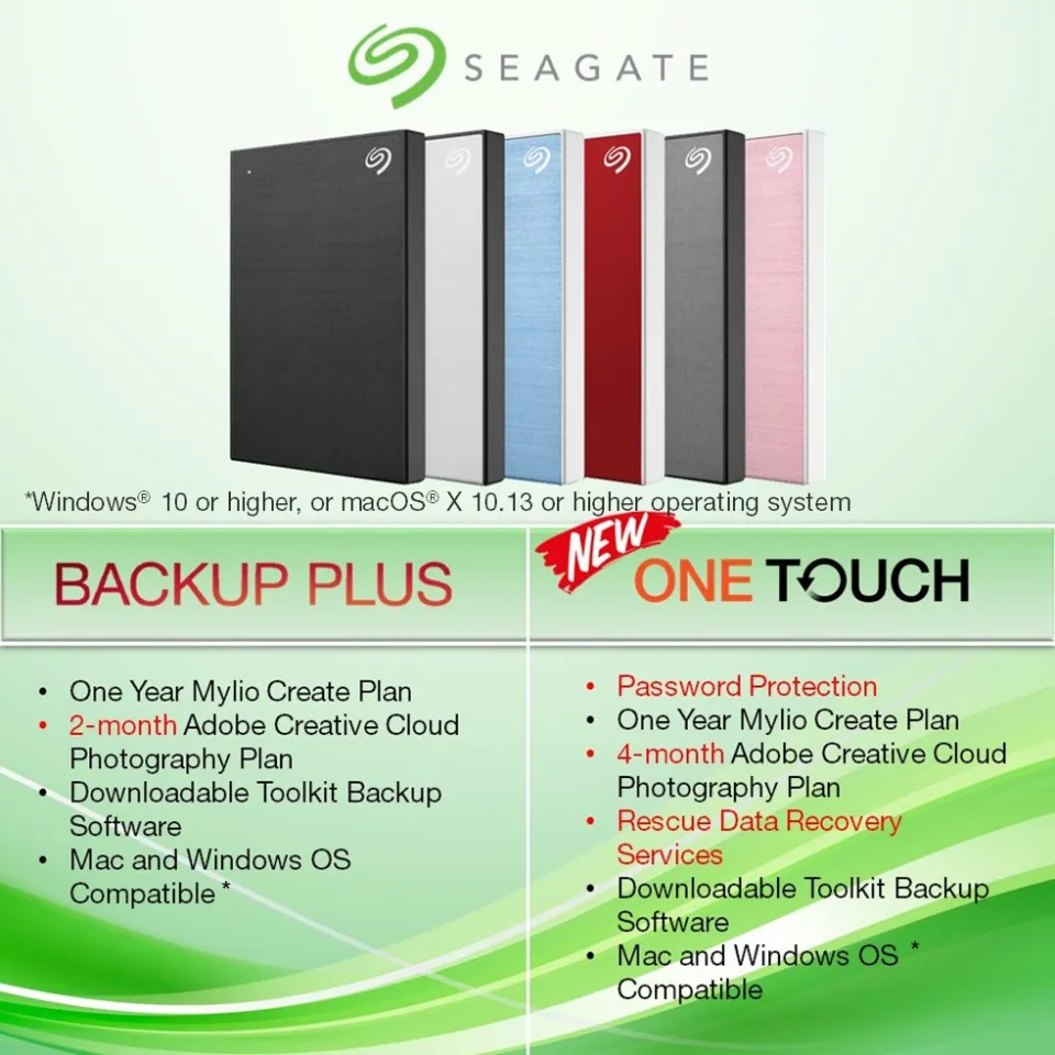 Seagate One Touch 2 TB External HDD with Password Protection - Black, for  Windows and Mac, with 3 Year Data Recovery Services, and 4 Months Adobe CC