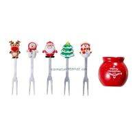 5 Pcs Fruit Dessert Fork with Base Reusable Toothpicks Christmas Picks