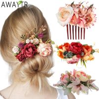 AWAYTR Brides Wedding Flower Hair Comb Hairpin Bridesmaid Headdress Hair Combs Hair Accessories for Women Girls Floral Hairpins