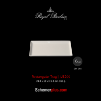 จานสี่เหลี่ยมเซรามิคโบนไชน่า (Bone China) เนื้อพอร์ซเลน U3209 (Rectangular Tray) ขนาด 24x12 cm. | 6 ชิ้น/กล่อง