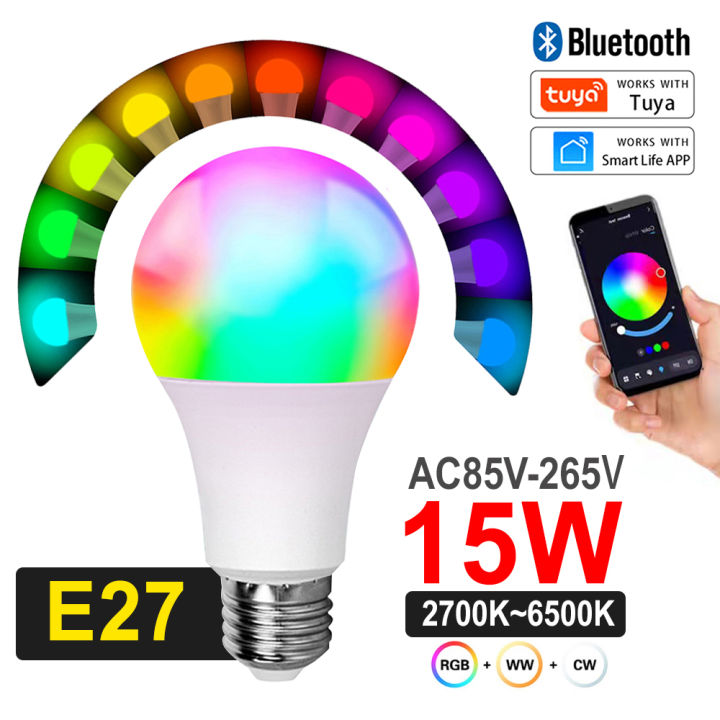 สต๊อก-หลอดไฟหลอดไฟอัจฉริยะ-e27-9w-15w-wifi-bluetooth-rgbct-rgb-bulb-ควบคุมโทรศัพท์มือถือทำงานหลอดไฟ-led-กับแอปสมาร์ทไลฟ์และหลอดไฟอัจฉริยะบลูทูธอัจฉริยะไร้สาย