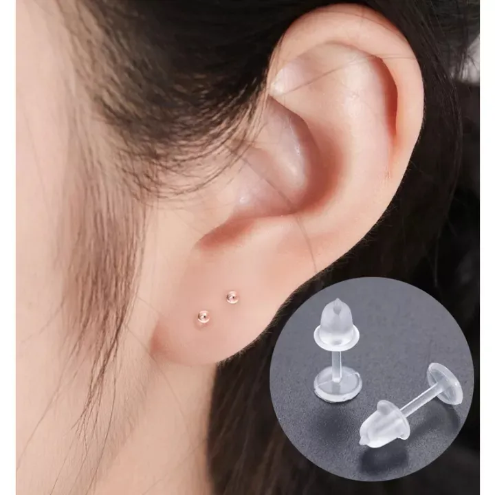 Clear Plastic Stem Rubber Anti-Allergy Ear Stud Replacement