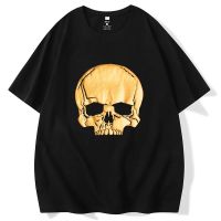 【Hot Sale】 retro skull demon trendy brand short-sleeved T-shirt mens bronzing fashion large size rock top