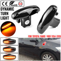 2X แบบไดนามิก LED Side Marker ไฟเลี้ยวสำหรับ Toyota Yaris Vios ลำดับไฟกระพริบ2014-2019