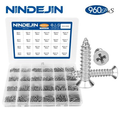NINDEJIN 960ชิ้น/เซ็ต Cross แบนหัว Micro Mini ชุดสกรูสแตนเลส M2 M2.3 M2.6 Self Tapping สกรูขนาดเล็กสำหรับแล็ปท็อปโน้ตบุ๊ค