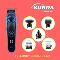 Kubra KB-5300 5 IN 1 Multifunctional Grooming Kit For Body Grooming, Beard &amp; Moustache, Nose, Ear &amp; Eyebrow, LED Display, 19 Length Setting, 90 minutes runtime and Fast Charging (Yellow)