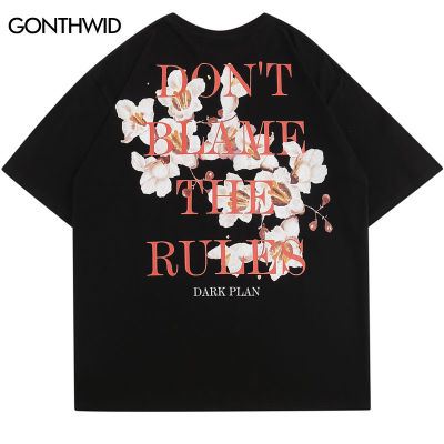 Men Tshirt Streetwear Harajuku Floral Letter Print T-Shirts 2023 Hip Hop Fashion Flowers Short Sleeve T Shirt Summer Loose Top