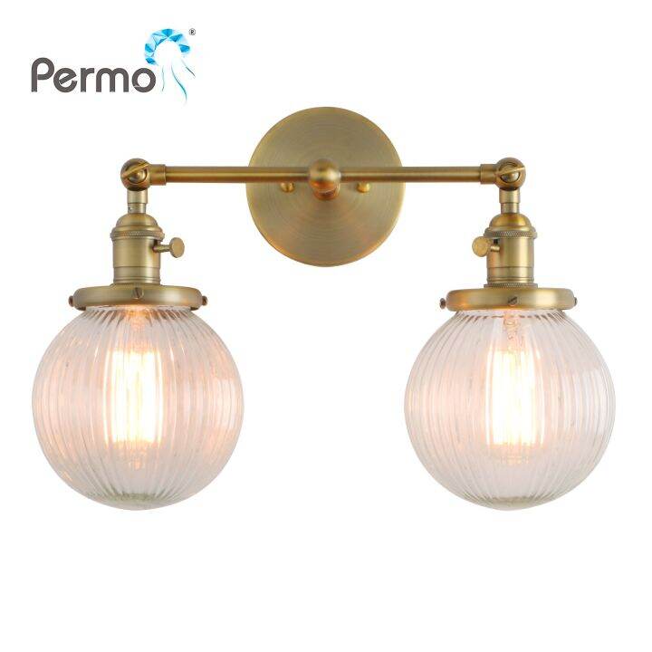 Permo Vintage with Globe Glass Shade 2 Lights Wall Sconces Double Head