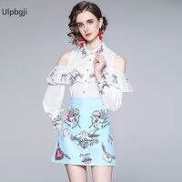 Suit Spring New Womens European and American High-End Long-Sleeved Strapless Shirt Skirt Slimming Two-Piece Suit