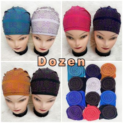 【YF】 1 Dozen High Quality Newest Elegant Turban Hats Women Cap Beaded For India  Scarfs Head Wrap Headband Girl Hair Accessories Lady