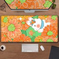 Kawaii Desk Mat Orange Flower Cute Rabit Large Mouse Pad Stitch Small Round Mousepad Rubber Base Fabric Cover Computer Deskmat