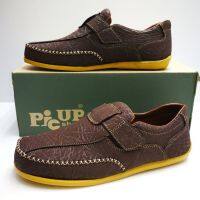 (101) Picup รองเท้าหนังผู้ชายแบบสวม สีน้ำตาล ลายหนังช้าง Size 39-46 รุ่น 101