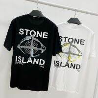 เสื้อยืดลายผ้าฝ้ายคอกลม Stone I-Slans สำหรับผู้หญิงและผู้ชายแบรนด์ถนนเดียวกันกับเสื้อยืดแขนสั้นมีเข็มทิศขนาดใหญ่