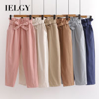 top●IELGY Bow tie elastic waist casual pants all-match Harlan cropped pants women