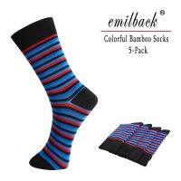 【Sock shop】Emilback 5 Prs/lot ที่มีสีสัน Mens Happy Funny Casual ยาวถุงเท้าไม้ไผ่คุณภาพสูงนุ่มมาก Antibacterial ขนาดใหญ่ Breathable N