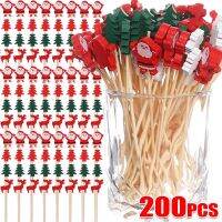 Disposable Christmas Bamboo Sticks Creative Santa Claus Xmas Tree Decorative Fruit Toothpicks for Cake Dessert Salad Party Decor