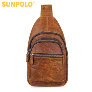 Men Leather Chest Bag SUNPOLO STU103 Brown