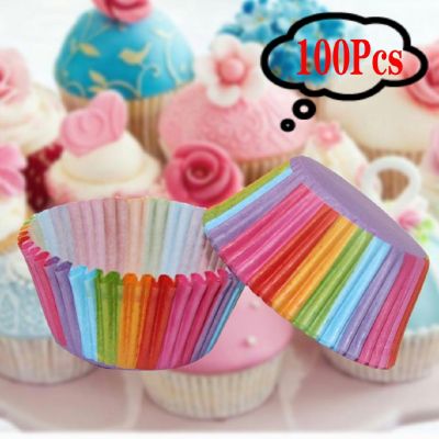 100pcs Rainbow Color Cupcake Liner Cupcake Paper Baking Cup Cake Mold box Cup Tray Decor Tools