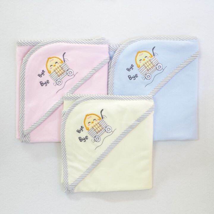 ผ้าห่อตัวมีหมวกสำหรับเด็กทารก-cotton-100-เส้นใย-comb-natty-punn-รุ่น-premium-ขนาด-30x33