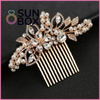 SUN BOX เครื่องประดับอัญมณีอัญมณี อุปกรณ์เสริมผม อุปกรณ์ประดับศีรษะ แต่งงานในงานแต่งงาน กิ๊บติดผมไข่มุก หวีผมพลอยเทียม เพื่อนเจ้าสาวสไตล์เพื่อนเจ้าสาว หวีคริสตัลรูปใบไม้