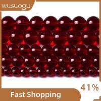 WUSUOGU 126 PCS 6mm ครับ ลูกปัดคริสตัลแก้วสีแดงโกเมน กลมกลมๆ โกเมนสีแดง ลูกปัดแก้วลูกปัด ทำเครื่องประดับ DIY ลูกปัดหลวมๆ ลูกปัดกลมหลวม กำไลข้อมือสร้อยข้อมือ