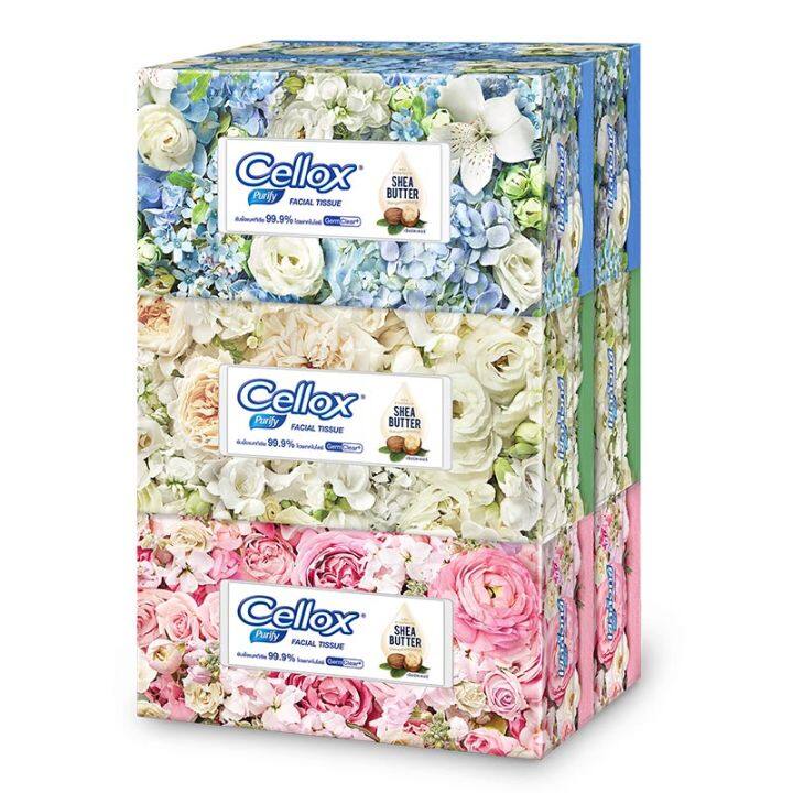 Cellox Purify Flower Facial Tissue 140 sheets x 6 Boxes.เซลล็อกซ์ พิวริฟาย ฟลาวเวอร์ กระดาษเช็ดหน้า 140 แผ่น x 6 กล่อง