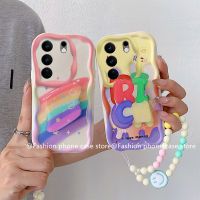 Phone Case เคส VIVO V29 V27 V27e V25e V25 Pro V23 V23e 4G 5G แป้นหูช้างการ์ตูนสายรุ้งน่ารักขอบครีมเคสมือถือกันกระแทกกรอบนุ่มพร้อมสร้อยข้อมือหน้ายิ้ม