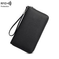 Cross -Border New Rfid Anti -Theft Brush Leather Wallet Multi -Card Long Money -Coating Cowhide Large Capacity Handbag