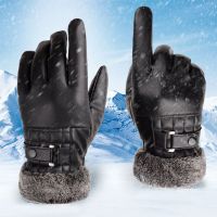 Mens Gloves Winter Warm Leather Gloves Motorcycle Ski Snow Snowboard Black Gloves Anti-slip Windproof Thermal Warm Mittens