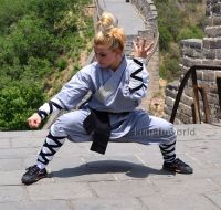 Gray Cotton Shaolin Monk Kung Fu Uniform Wushu Martial Arts Suit Full Sizes For Kids Adults