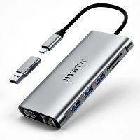 Docking Station, HYRTA USB C to USB 3.0 Hub 12 Ports Triple Display USB C Hub Dual HDMI ,VGA Adapter,Type C to USB 3.0 Docking Station Compatible with Most USB-C and USB 3.0 Laptop 12 in 1 Type-C toType-A