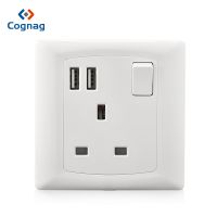 USB wall socket outlet with 2 USB port White UK type G Electrical power wall socket 220v