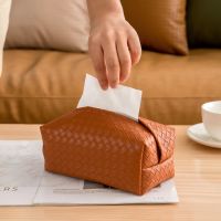 Home Tissue Boxes Pu Leather Woven Tissue Box Cloth Leather Paper Bag Modern Simple Living Room Waterproof Tissue Light Luxury Tissue Holders