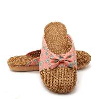 【CC】✚❏  Slippers Flax Slides Floral Bow Indoor Female Sandals Shoes