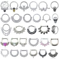 ZS 1 Piece CZ Crystal Septum Piercings Clicker 16G Bee Heart Bat Pattern Nose Ring Ear Helix Cartilage Piercing Jewelry 8/10MM