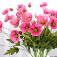 hotx【DT】 4 Heads/branch flowers with leaves Artificial flower fleurs artificielles for party Decoration flores Poppies