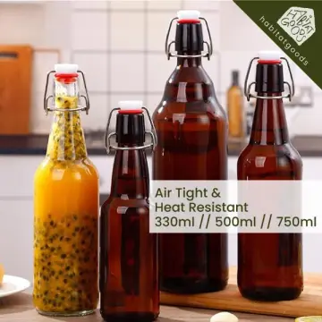 Flip Top Glass Bottle [1 Liter / 33 fl. oz.] [Pack of 4] Swing Top Brewing  Bottle with Stopper for Beverages, Oil, Vinegar, Kombucha, Beer, Water,  Soda, Kefir Airtight Lid & Leak Proof Cap Clear