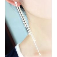 Womens Rhinestone Alloy Long Tassels Drop Dangle tail Party Linear Earrings