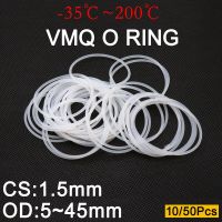 10/50pcs VMQ White Silicone O Ring Gasket OD 5~45mm CS 1.5mm Food Grade Waterproof Washer Round O Shape Rubber silicon ring Gas Stove Parts Accessorie