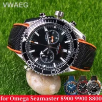 ปุ่มนาฬิกาข้อมือยางไนลอนสำหรับ Omega ของแท้,สายรัดหัวเข็มขัดแบบพับได้9900 8800ปลายโค้งงอได้สำหรับผู้ชายสร้อยข้อมือซิลิโคนขนาด20มม. 22มม.