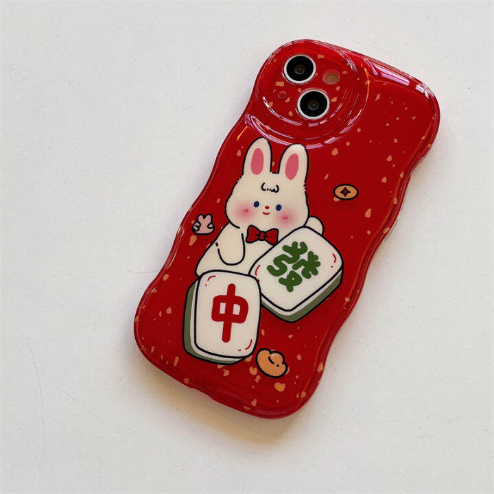 เคส-bowknot-mahjong-rabbit-สำหรับ-iphone-14promax-น่ารักการ์ตูนกระต่ายกรณีโทรศัพท์สำหรับ-iphone12-เคสโทรศัพท์สีแดงขอบคลื่นสำหรับ-iphone13-เคสโทรศัพท์-golden-spot-สำหรับ-iphone11promax-กรณีโทรศัพท์มือถ