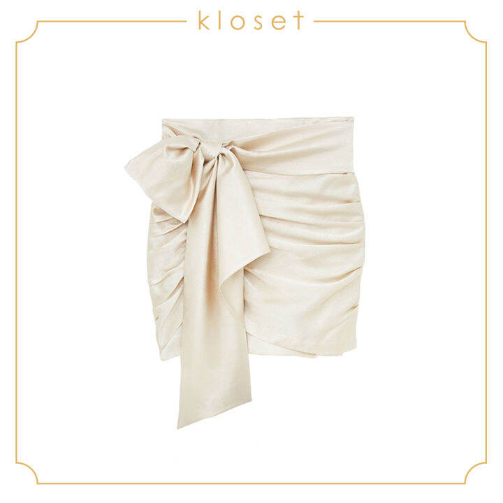 kloset-bow-mini-skirt-ss20-s001-กระโปรงแฟชั่น-กระโปรงสั้น-กระโปรงแต่งดีเทลโบว์-เสื้อผ้าแฟชั่น