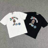 BAPE เสื้อยืดแขนสั้นสำหรับผู้หญิงผ้าคอตตอนพิมพ์ลายหัวลิงทันสมัย