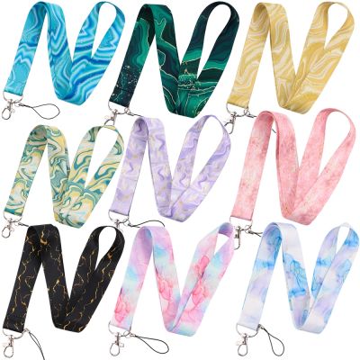 【CC】 YQ785 Agate Marble Texture Lanyard Marbling USB Keys Cord for ID Card Holder Rope Keychain Lariat Jewelry Gifts